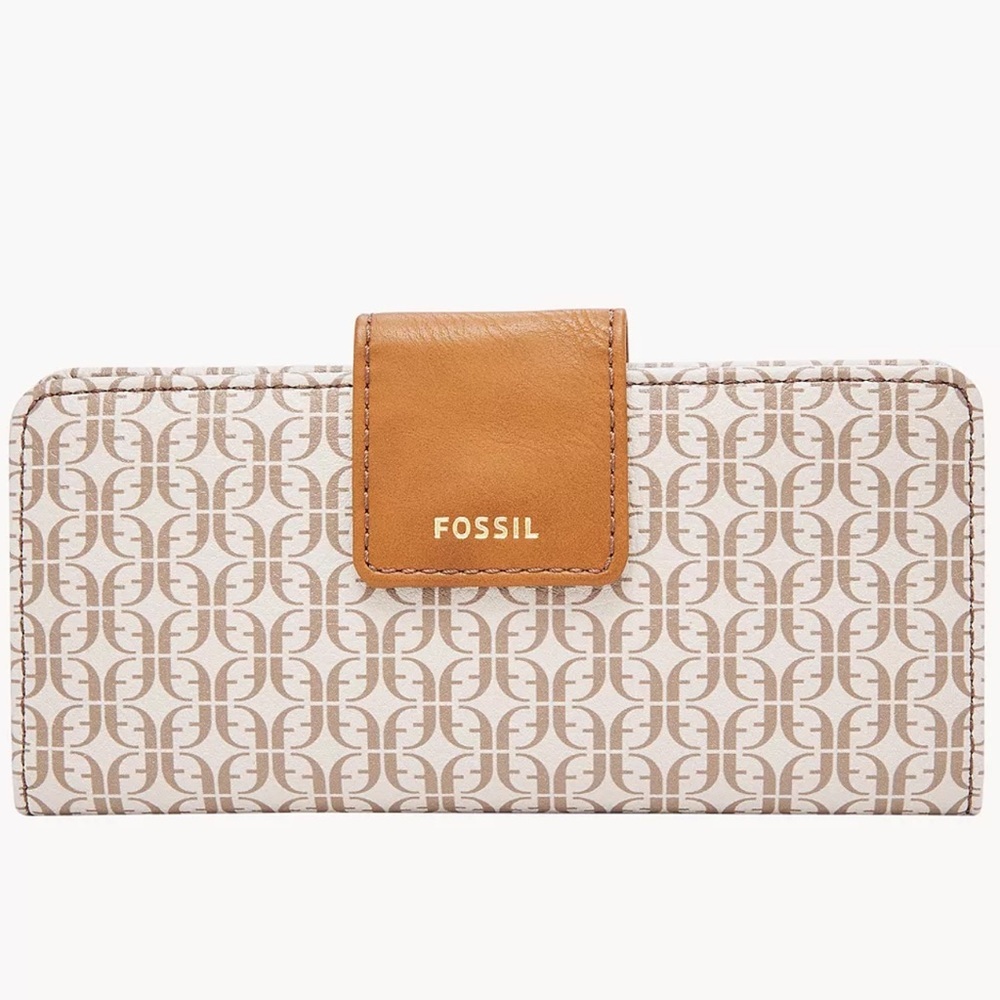 Fossil Madison Slim clutch wallet monogram white tan women’s